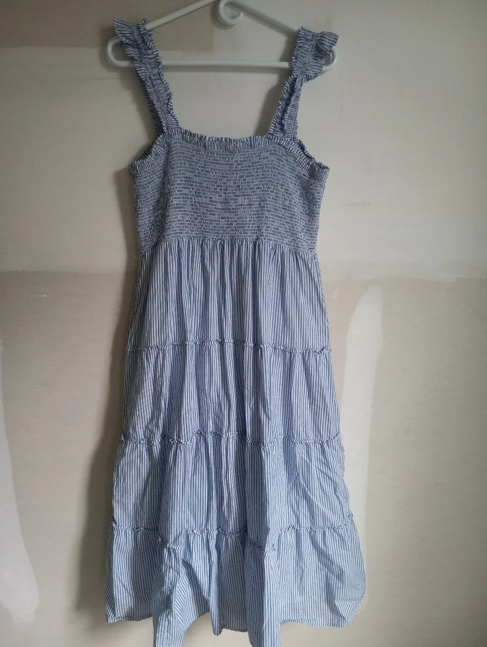 Womens J. Crew  Blue Stripe Smocked Sundress Size Large